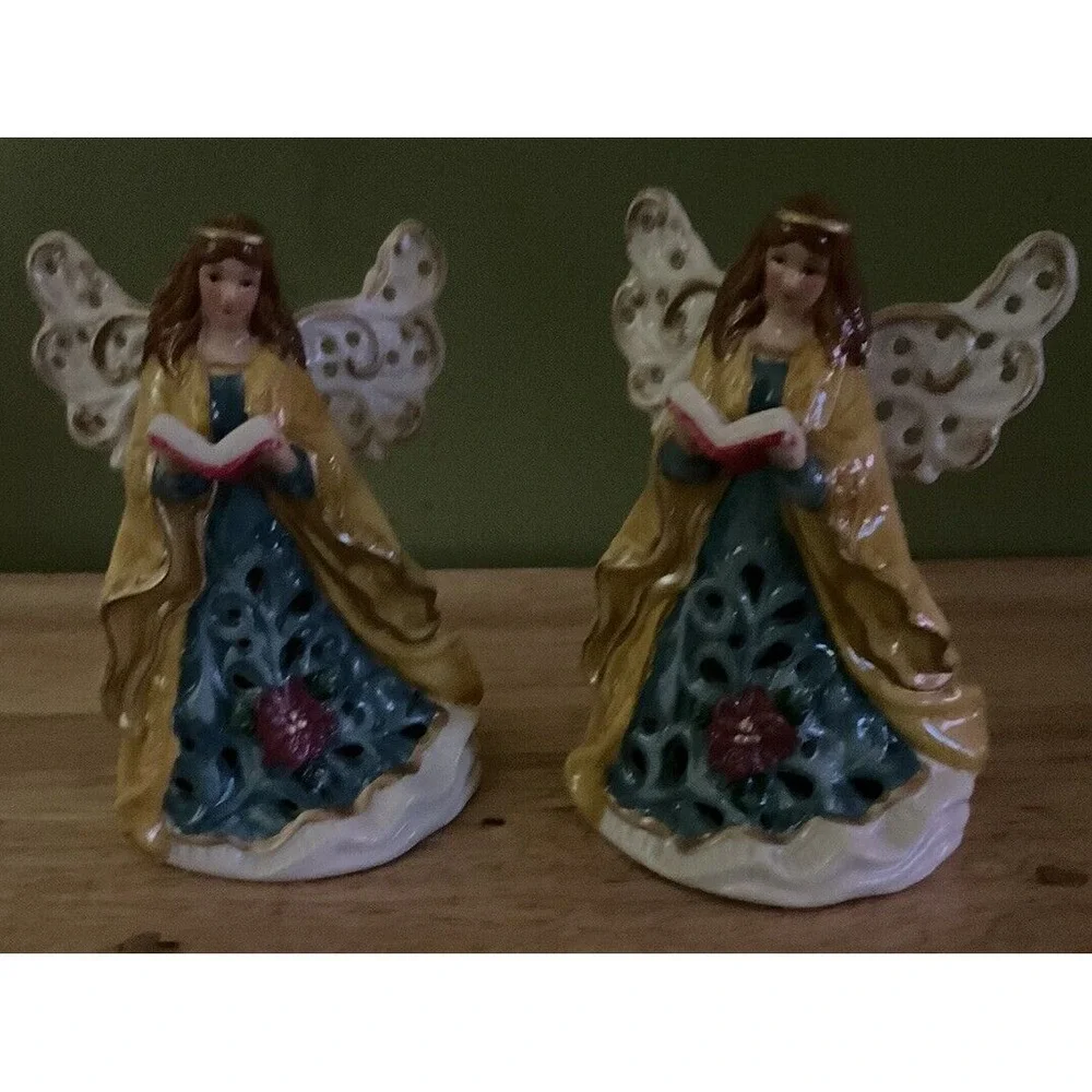 Set Of 2 Angel Ceramic Decorations 6 In Tall‎